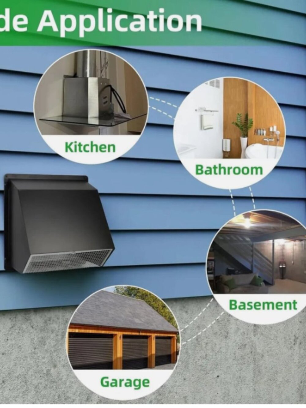 6 Inch Hooded Wall Vent Cap Cover Black Galvanized Steel Exhaust Duct Damper - Picture 3 of 9